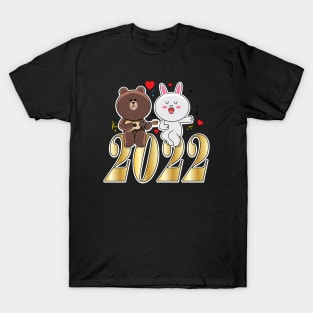 Brown Bear Cony Bunny Rabbit New Year 2022 T-Shirt